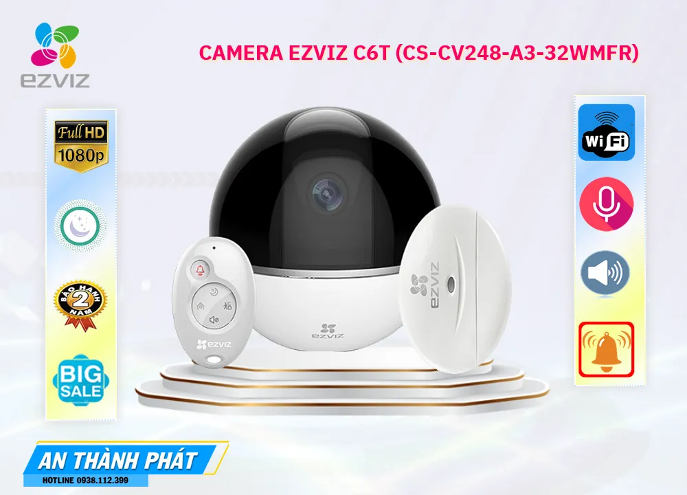 Camera Wifi Ezviz C6T With RF,CS-CV248-A3-32WMFR(APEC)(Bundel) Giá Khuyến Mãi, IP Không Dây