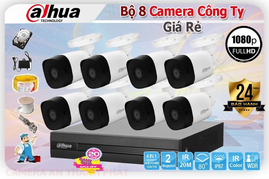Trọn bộ 8 camera giám sát công ty giá rẻ full hd