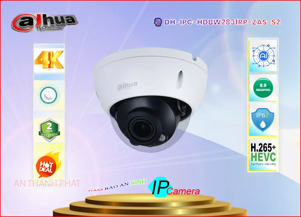 Camera IP Dahua DH-IPC-HDBW2831RP-ZAS-S2,DH IPC HDBW2831RP ZAS S2,Giá Bán Camera Dahua Thiết kế Đẹp