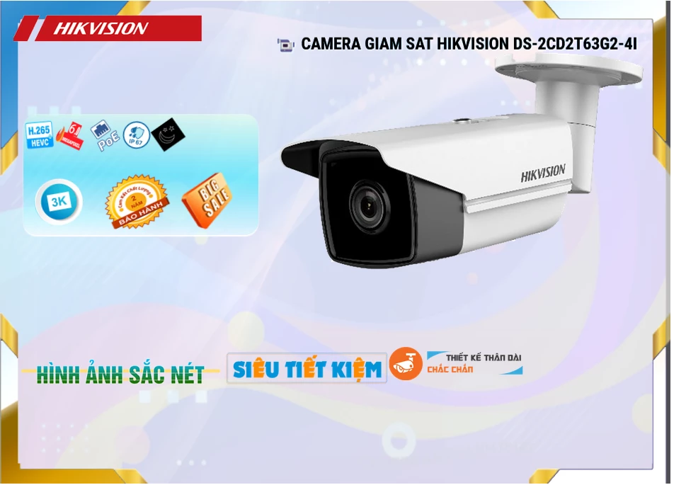 Camera IP Hikvision 6MP DS-2CD2T63G2-4I,DS-2CD2T63G2-4I Giá rẻ,DS-2CD2T63G2-4I Giá Thấp Nhất,Chất Lượng HD IP