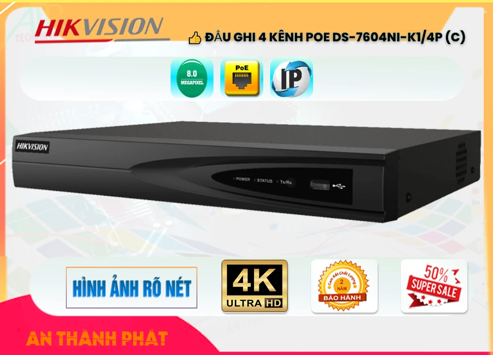 Đầu Ghi Hikvision DS-7604NI-K1/4P(C),DS 7604NI K1/4P (C),Giá Bán DS-7604NI-K1/4P (C) Đầu Ghi  Hikvision
