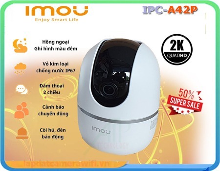 Camera mẫu mới Camera Imou chính hãng model IPC-A42P SẮC NÉT 4 MEGAPIXEL. Hỗ trợ Wifi Hotspot với thiết kế nút reset dễ sử dụng