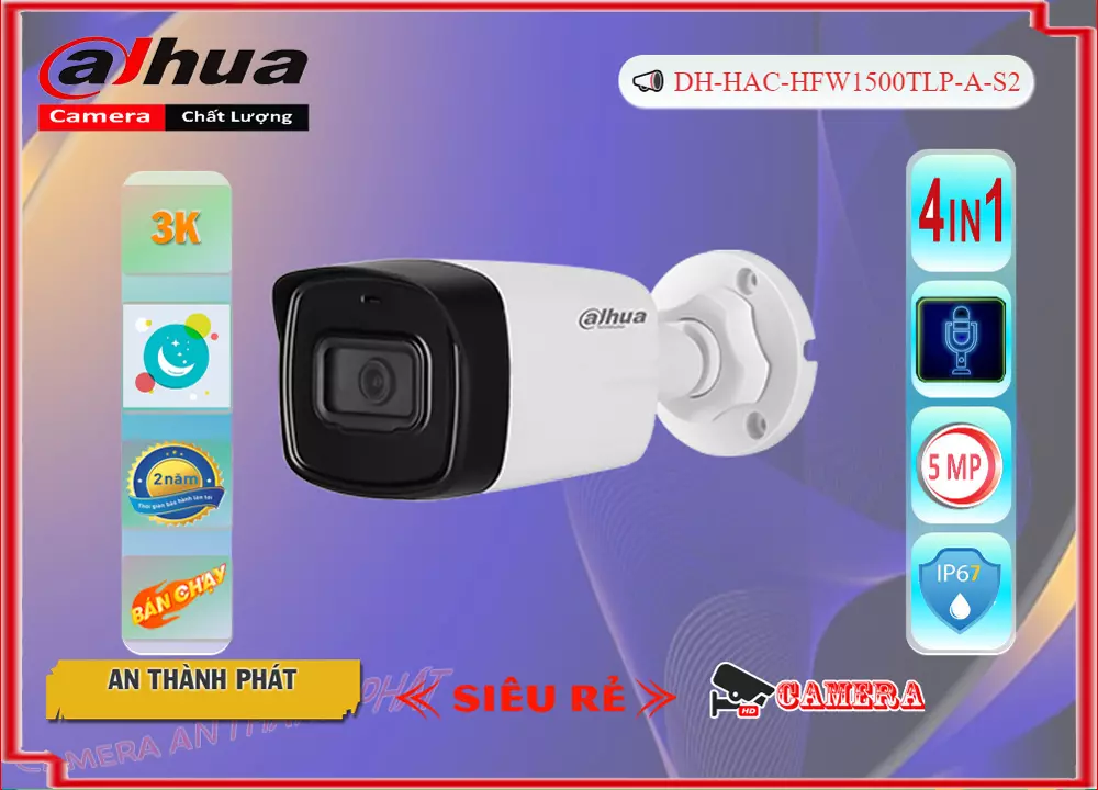 Camera Dahua DH-HAC-HFW1500TLP-A-S2 Có ghi âm,Giá HD DH-HAC-HFW1500TLP-A-S2,phân phối