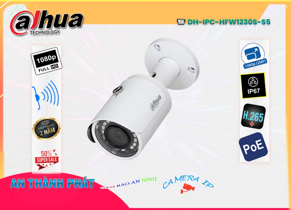 Camera Dahua DH-IPC-HFW1230S-S5,DH-IPC-HFW1230S-S5 Giá Khuyến Mãi, Ip Sắc Nét DH-IPC-HFW1230S-S5 Giá