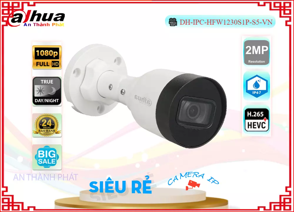 Camera IP Dahua DH-IPC-HFW1230S1P-S5-VN,DH-IPC-HFW1230S1P-S5-VN Giá rẻ,DH-IPC-HFW1230S1P-S5-VN Giá Thấp Nhất,Chất Lượng