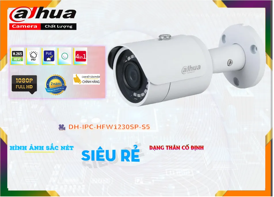 DH IPC HFW1230SP S5,Camera Dahua DH-IPC-HFW1230SP-S5,Chất Lượng DH-IPC-HFW1230SP-S5,Giá Cấp Nguồ Qua Dây Mạng