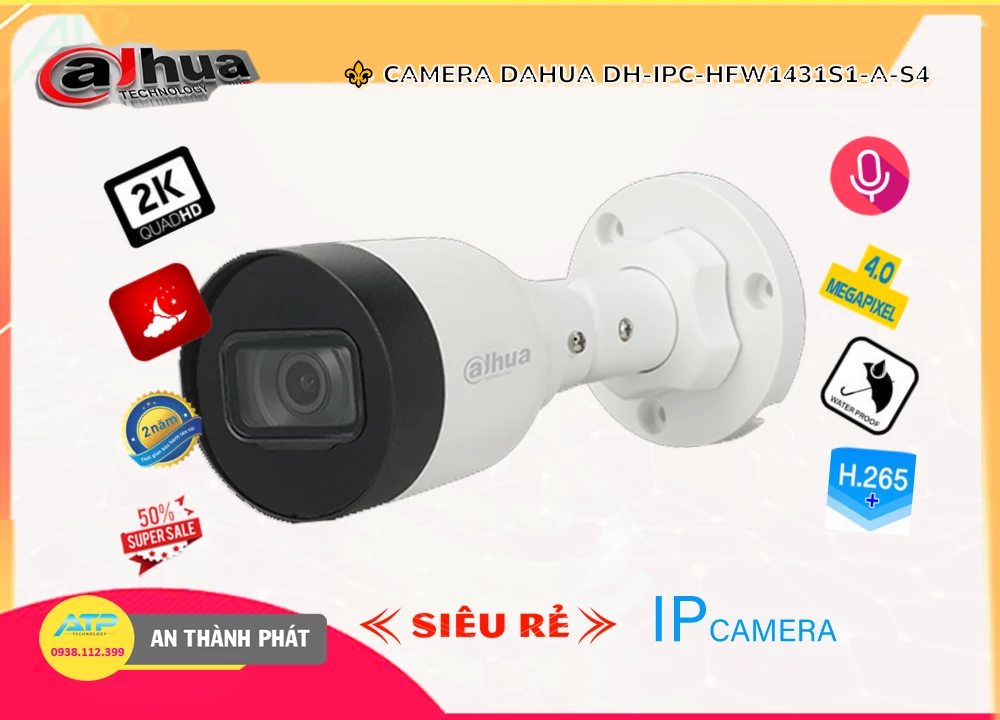 Camera Dahua DH-IPC-HFW1431S1-A-S4,Giá Công Nghệ POE DH-IPC-HFW1431S1-A-S4,phân phối