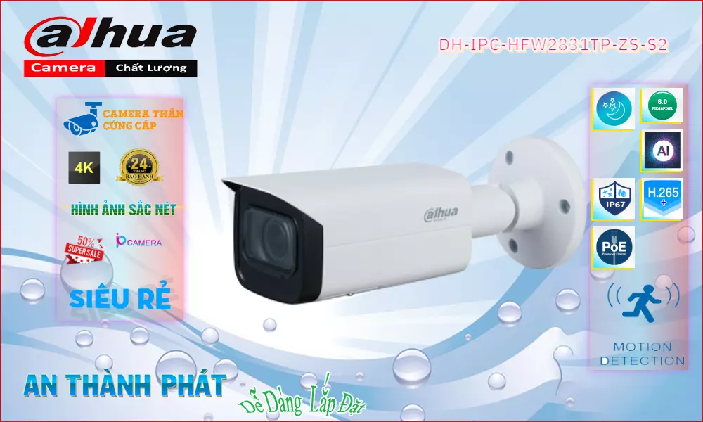 Thương hiệu camera dahua chát lượng cao thông minh thông số DH-IPC-HFW2831TP-ZS-S2