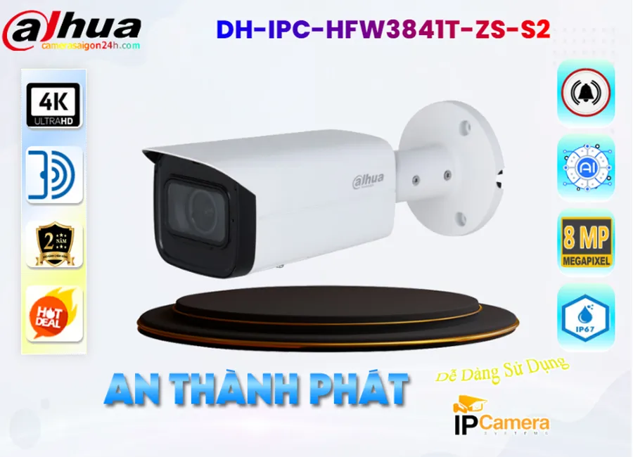 DH IPC HFW3841T ZS S2,Camera IP Dahua Thân DH-IPC-HFW3841T-ZS-S2,DH-IPC-HFW3841T-ZS-S2 Giá rẻ, Ip POE Sắc Nét