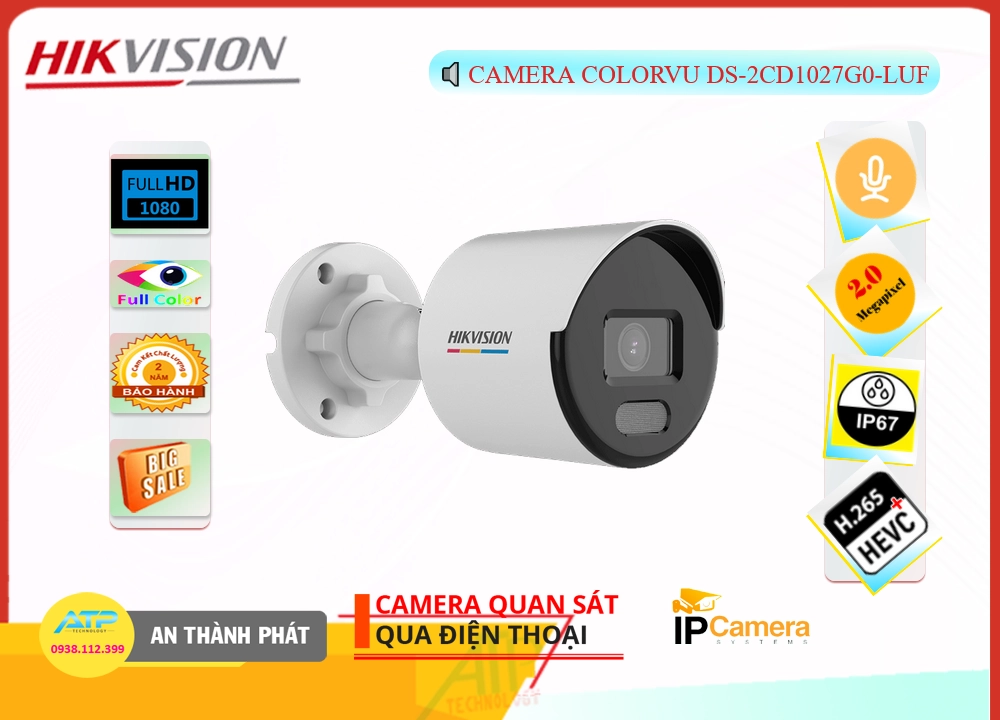 Camera DS-2CD1027G0-LUF Full Color,Giá DS-2CD1027G0-LUF,phân phối DS-2CD1027G0-LUF,Camera Hikvision DS-2CD1027G0-LUF