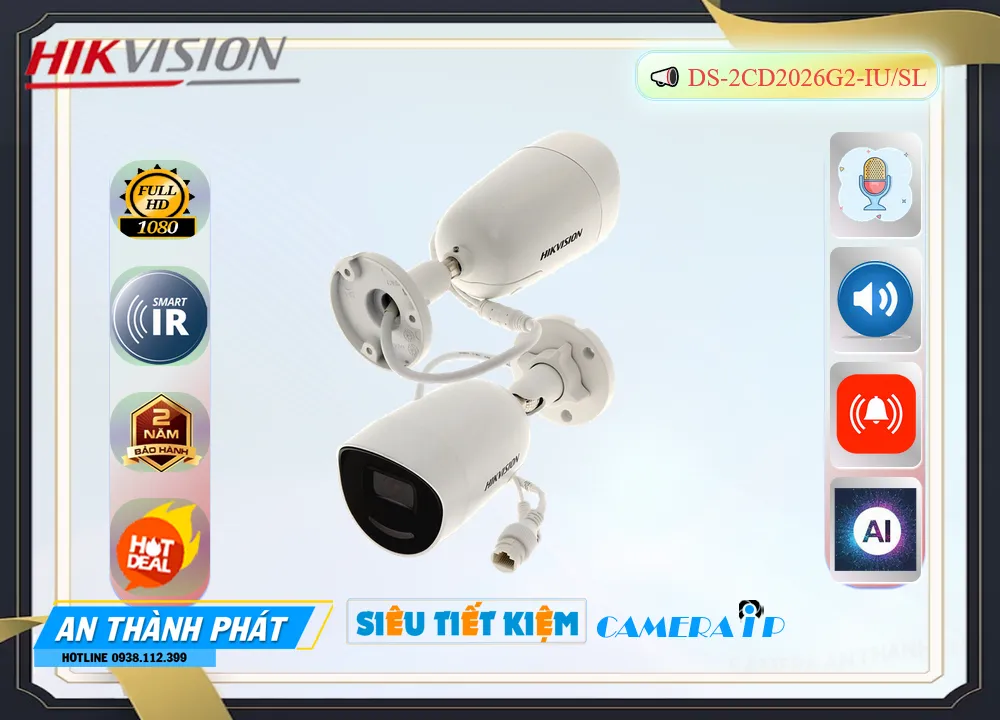 Camera Hikvision DS-2CD2026G2-IU/SL,Giá Cấp Nguồ Qua Dây Mạng DS-2CD2026G2-IU/SL,phân phối
