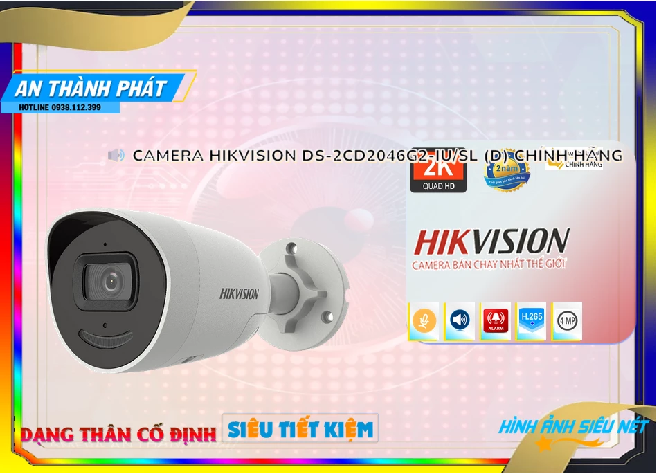 Camera IP 4MP DS-2CD2046G2-IU/SL(D),Giá DS-2CD2046G2-IU/SL(D),phân phối DS-2CD2046G2-IU/SL(D),Camera Hikvision