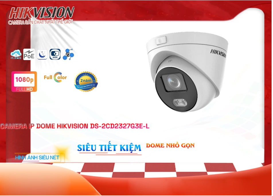 Camera IP Full Color Hikvision DS-2CD2327G3E-L,thông số DS-2CD2327G3E-L, Cấp Nguồ Qua Dây Mạng DS-2CD2327G3E-L Giá