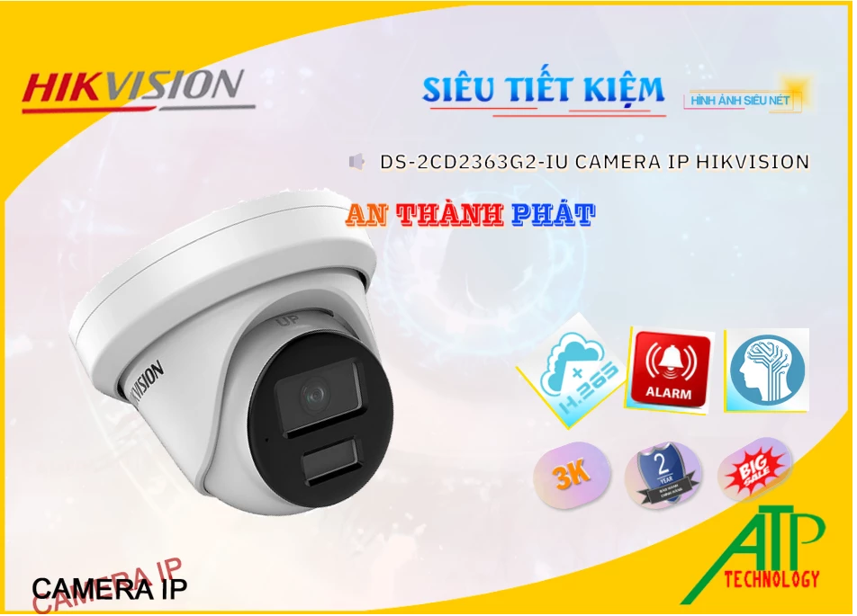 Camera Ghi Âm Hikvision DS-2CD2363G2-IU,DS 2CD2363G2 IU,Giá Bán Camera An Ninh Hikvision DS-2CD2363G2-IU Sắc Nét