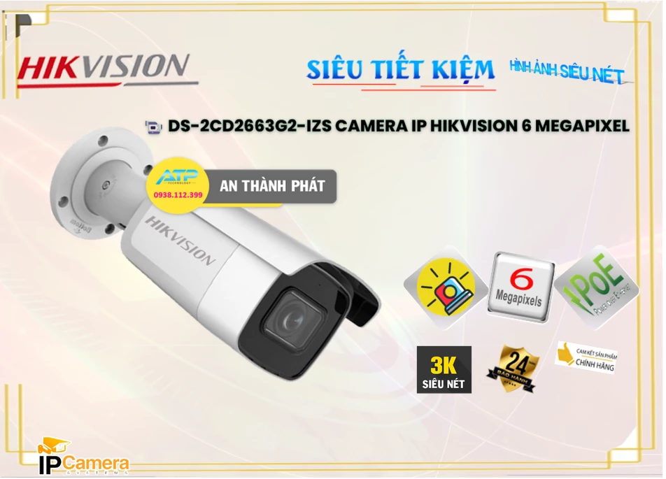 Camera Zoom 6MP Hikvision DS-2CD2663G2-IZS,Giá Ip Sắc Nét DS-2CD2663G2-IZS,phân phối