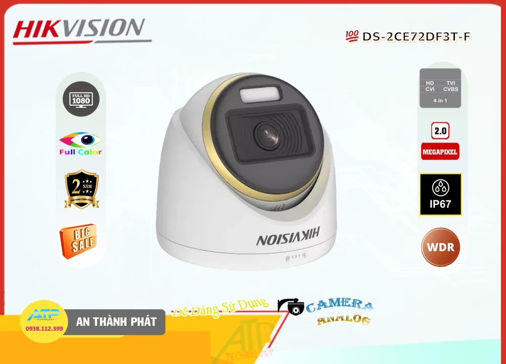 Camera Full Color Hikvision DS-2CE72DF3T-F,Chất Lượng DS-2CE72DF3T-F,DS-2CE72DF3T-F Công Nghệ Mới, HD Anlog