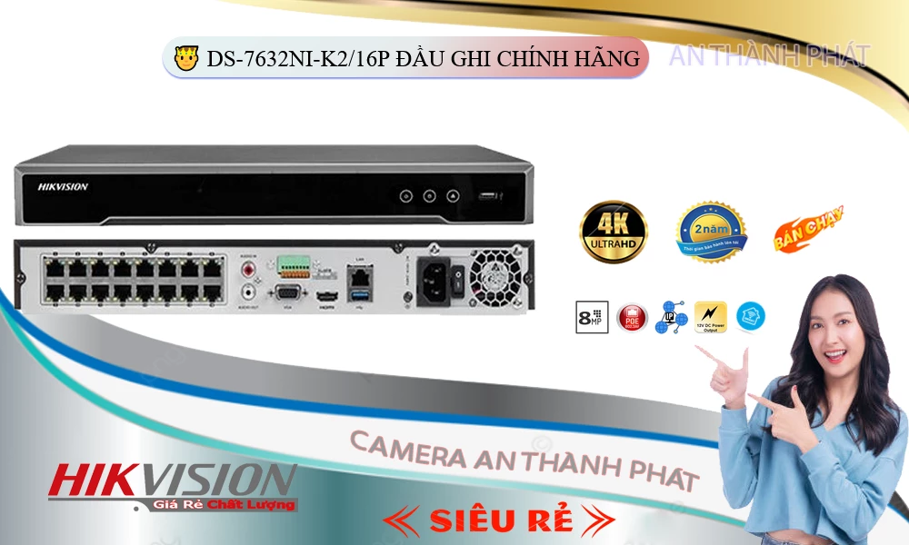 DS-7632NI-K2/16P Đầu Ghi  Hikvision